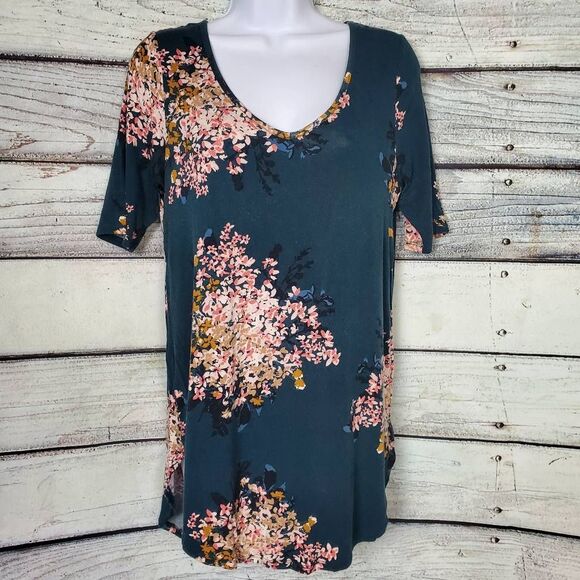 Maurices 24/7 Women’s Top S Teal Pink Floral Print Short Sleeve Tee - Picture 1 of 7